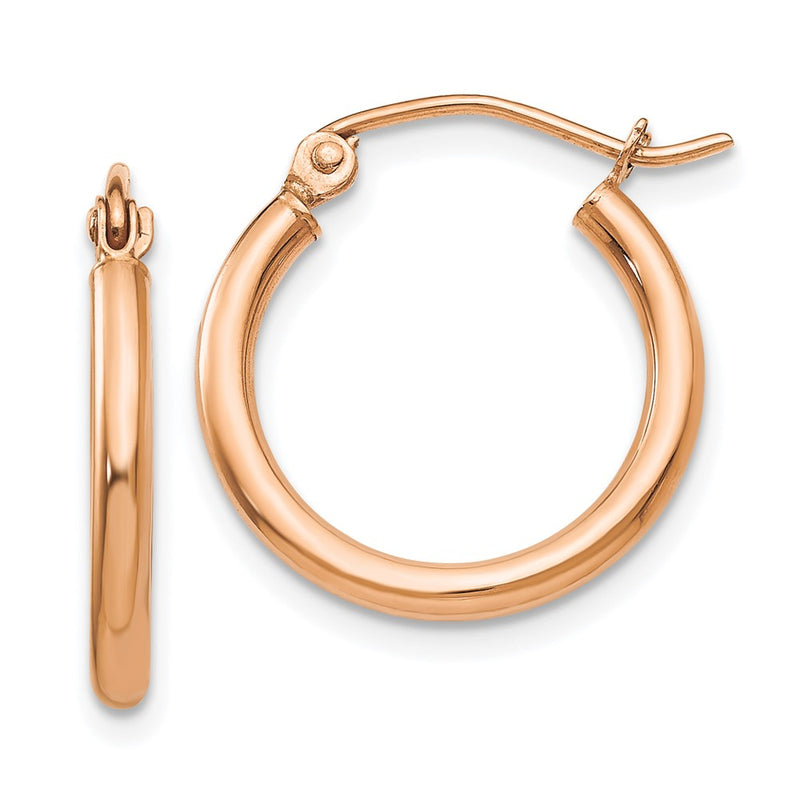 10K Rose Gold Polished 2.5mm Lightweight Tube Hoop Earrings