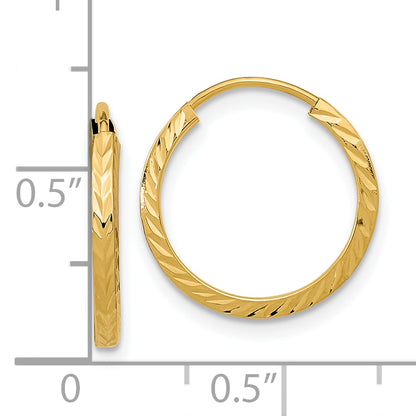 10K Yellow Gold Diamond-Cut Square Tube Endless Hoop Earrings