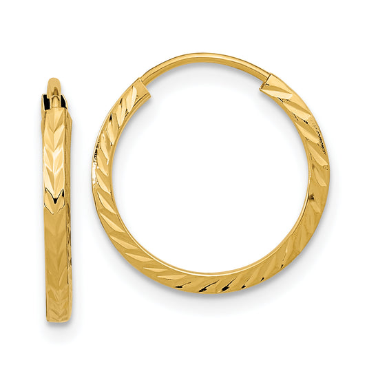 10K Yellow Gold Diamond-Cut Square Tube Endless Hoop Earrings