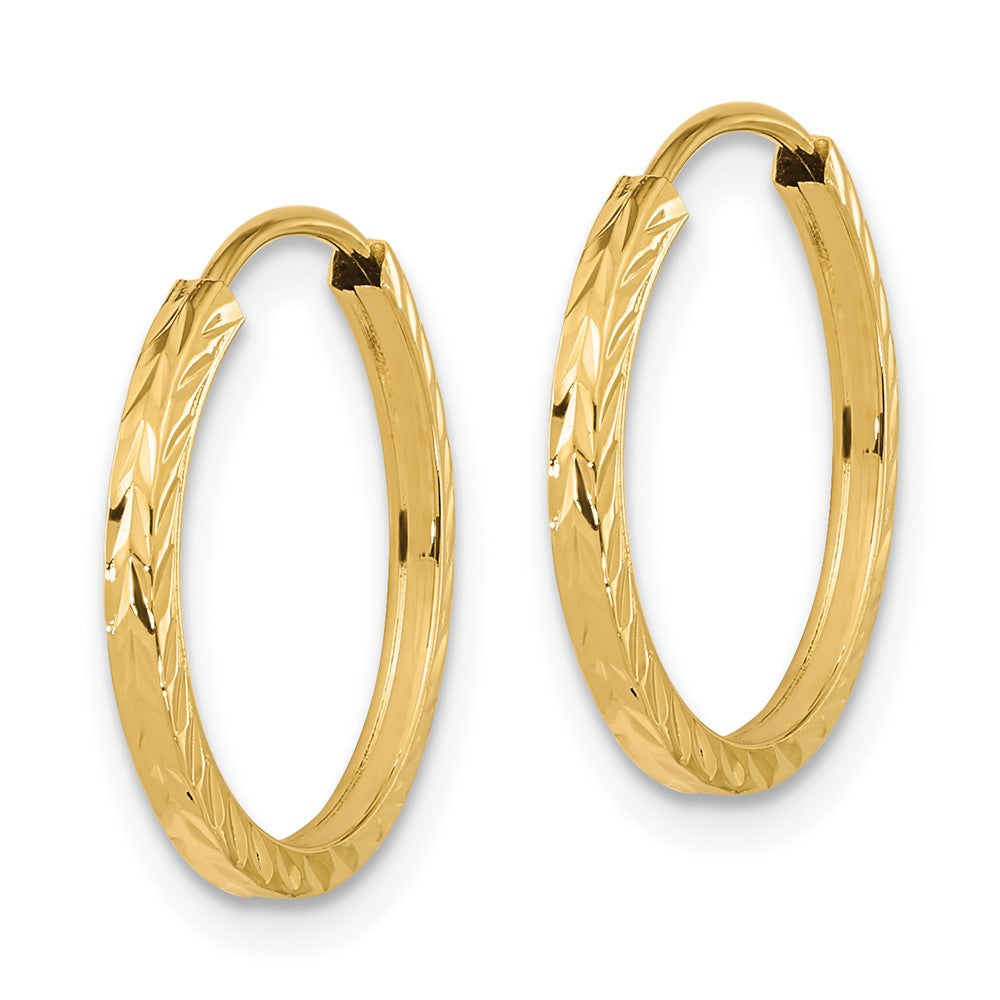 10K Yellow Gold Diamond-Cut Square Tube Endless Hoop Earrings