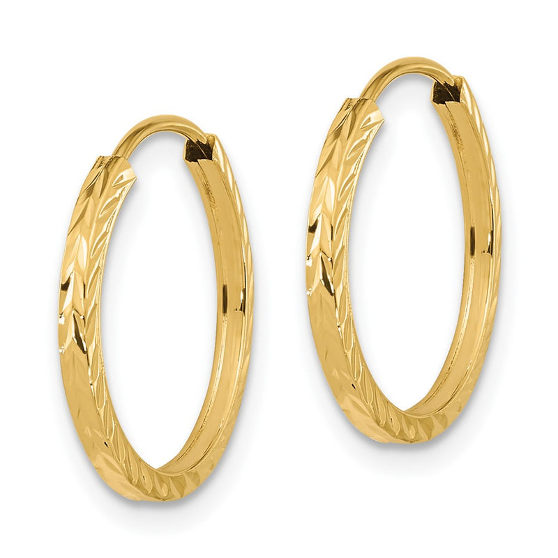 10K Yellow Gold Diamond-Cut Square Tube Endless Hoop Earrings