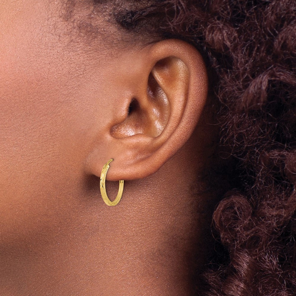 10K Yellow Gold Diamond-Cut Square Tube Endless Hoop Earrings
