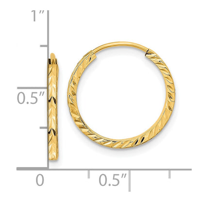 10K Yellow Gold Diamond-Cut Square Tube Endless Hoop Earrings