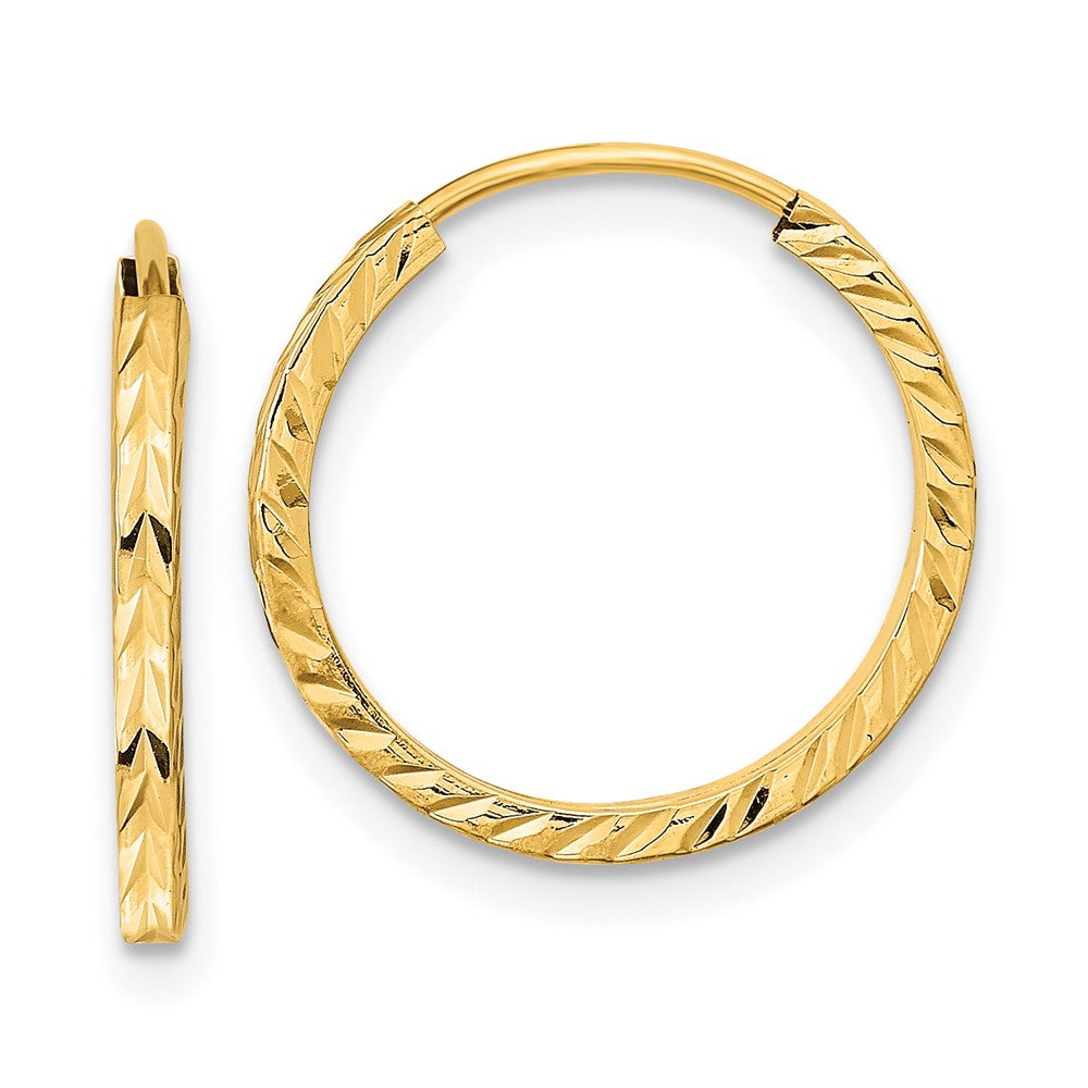 10K Yellow Gold Diamond-Cut Square Tube Endless Hoop Earrings