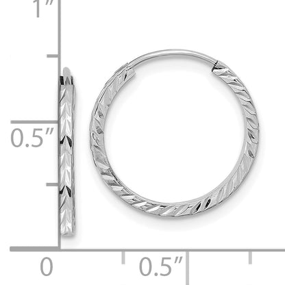 10K White Gold 10K Diamond-Cut Square Tube Endless Hoop Earrings