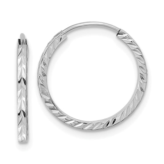 10K White Gold 10K Diamond-Cut Square Tube Endless Hoop Earrings