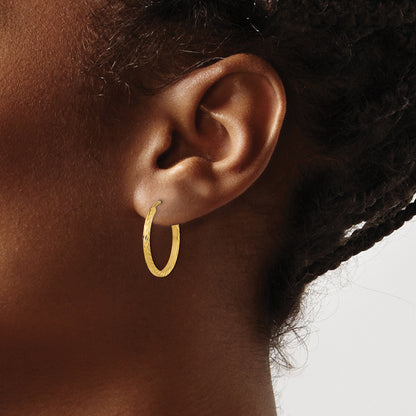10K Yellow Gold Diamond-Cut Square Tube Endless Hoop Earrings