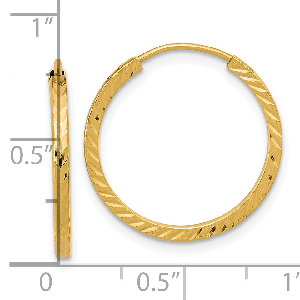 10K Yellow Gold Diamond-Cut Square Tube Endless Hoop Earrings
