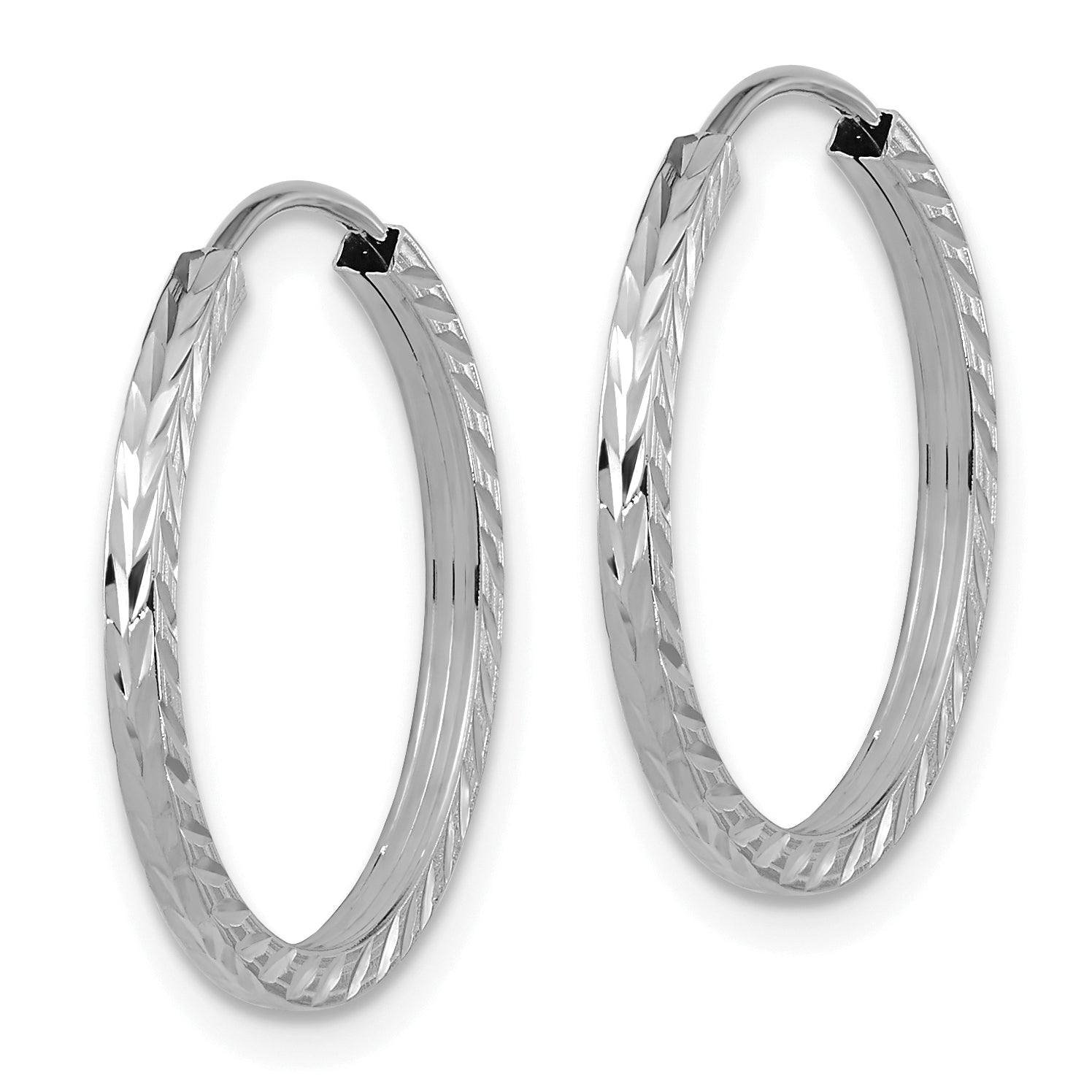 10K White Gold 10K Diamond-Cut Square Tube Endless Hoop Earrings
