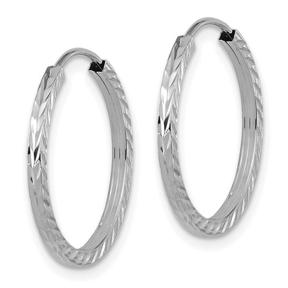 10K White Gold 10K Diamond-Cut Square Tube Endless Hoop Earrings