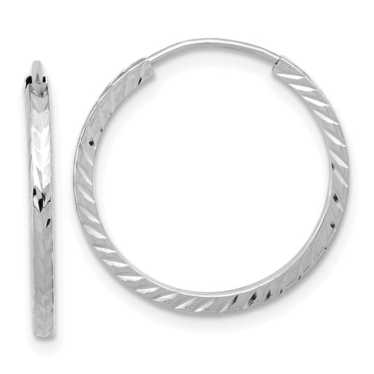 10K White Gold 10K Diamond-Cut Square Tube Endless Hoop Earrings