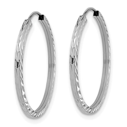 10K White Gold 10K Diamond-Cut Square Tube Endless Hoop Earrings
