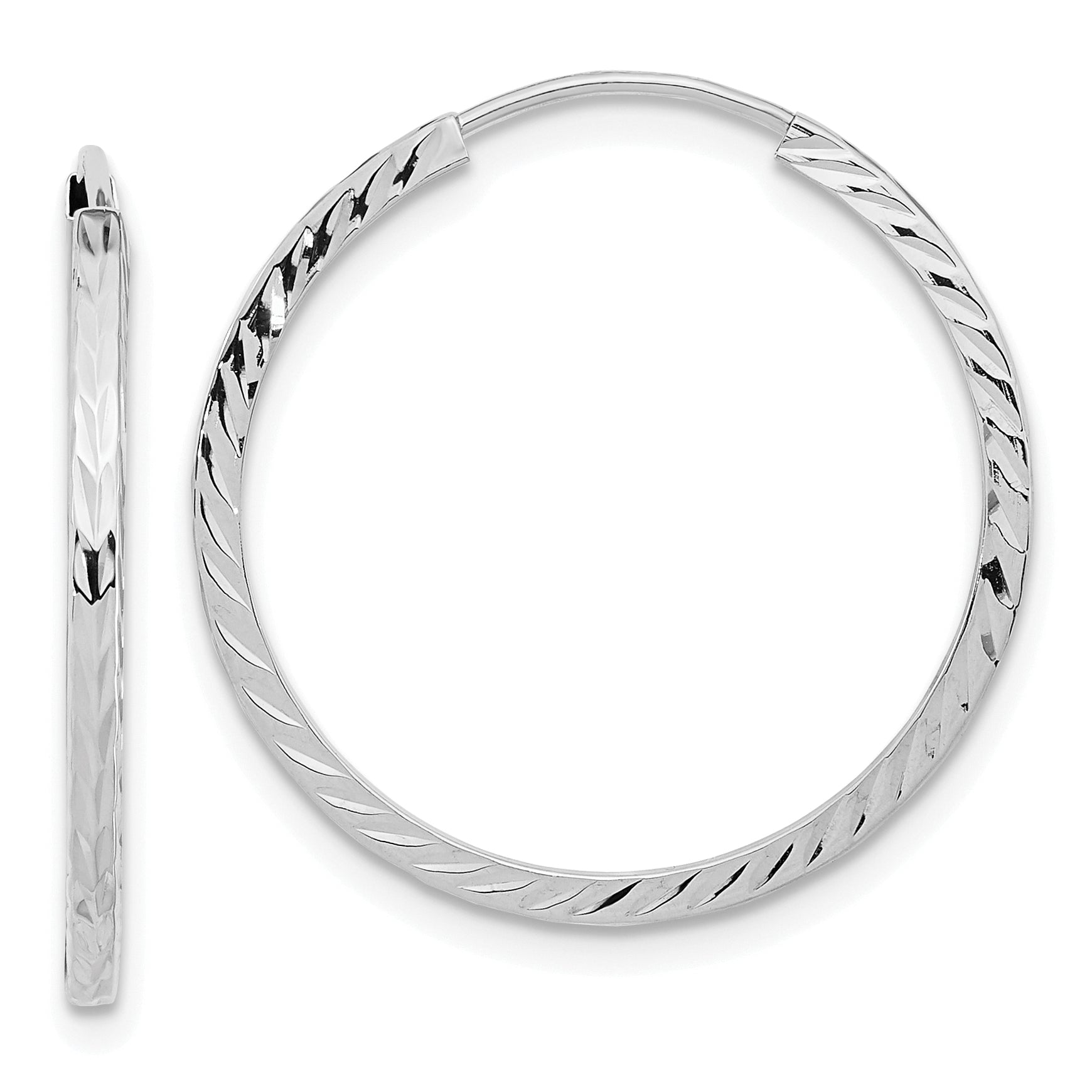 10K White Gold 10K Diamond-Cut Square Tube Endless Hoop Earrings