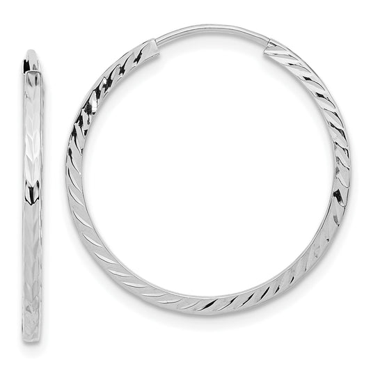 10K White Gold 10K Diamond-Cut Square Tube Endless Hoop Earrings