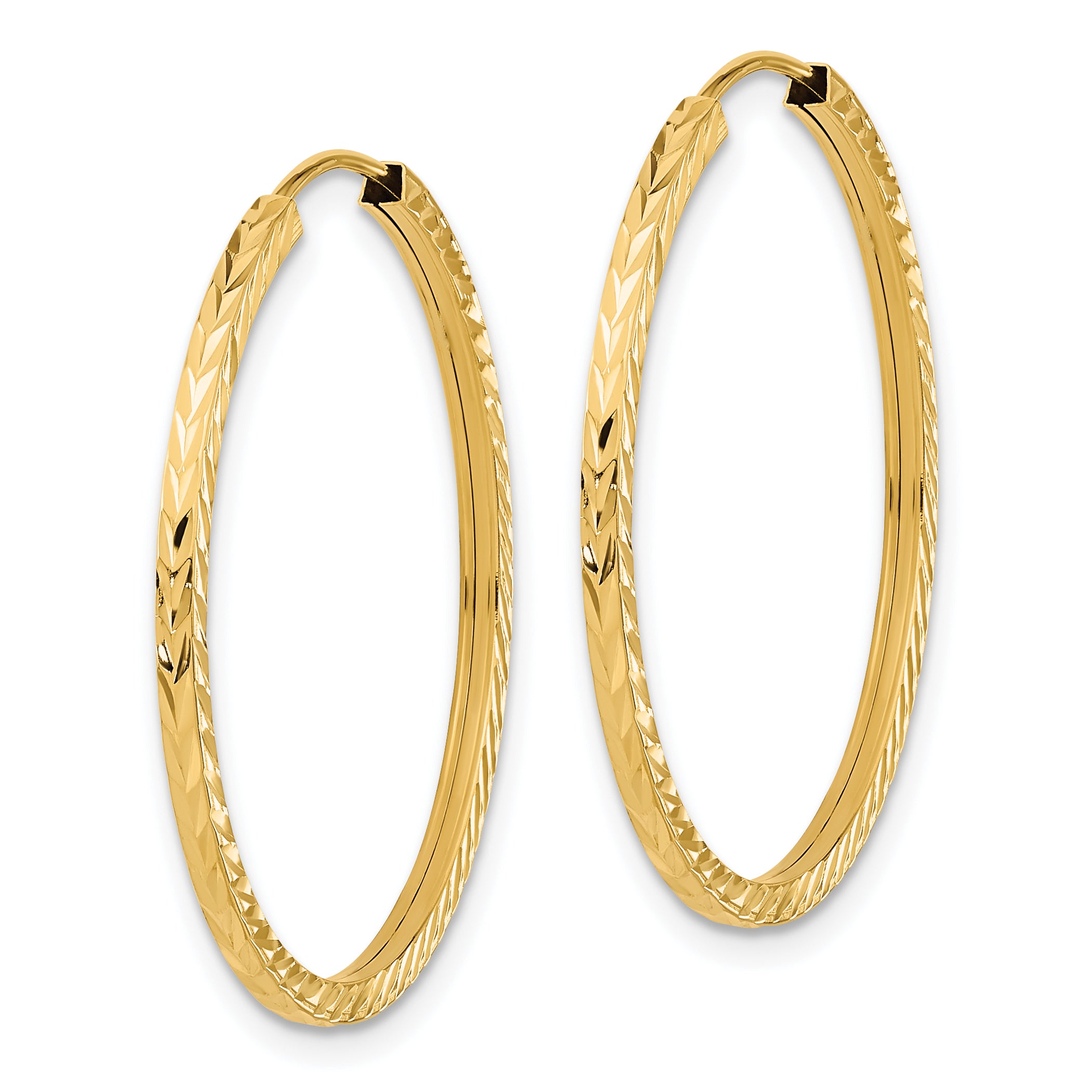 10K Yellow Gold Diamond-Cut Square Tube Endless Hoop Earrings