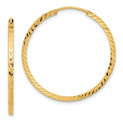 10K Yellow Gold Diamond-Cut Square Tube Endless Hoop Earrings