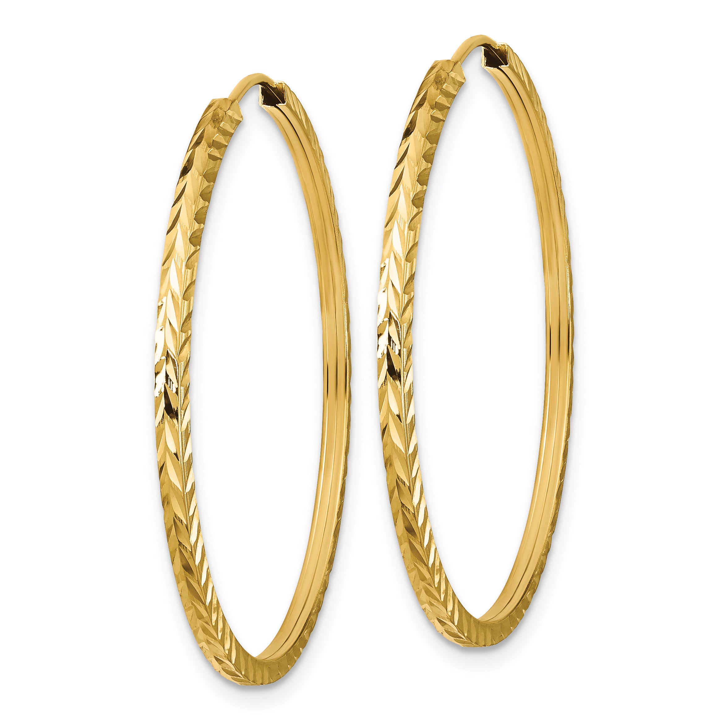 10K Yellow Gold Diamond-Cut Square Tube Endless Hoop Earrings