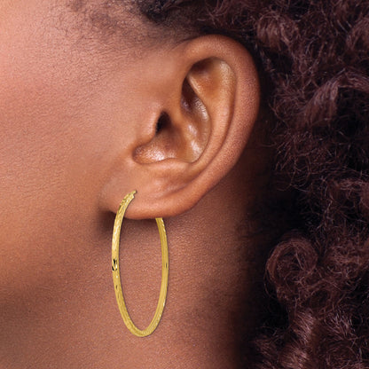 10K Yellow Gold Diamond-Cut Square Tube Endless Hoop Earrings
