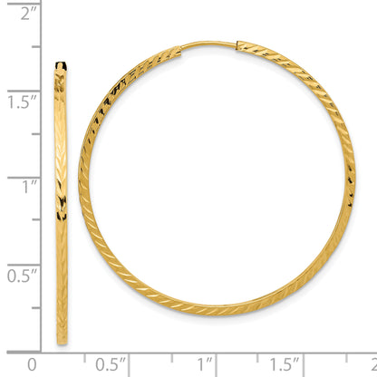 10K Yellow Gold Diamond-Cut Square Tube Endless Hoop Earrings