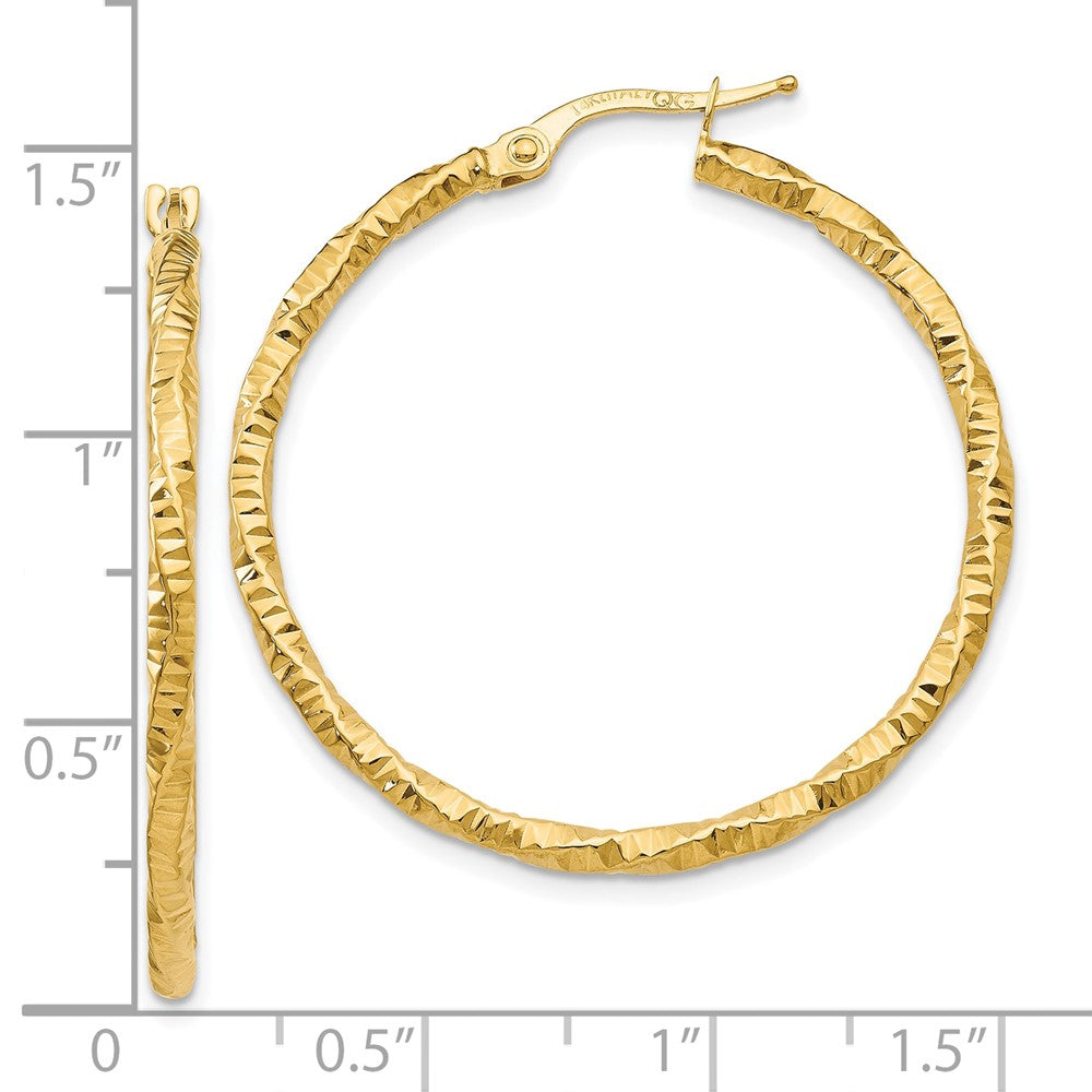10K Yellow Gold Polished And Textured Hoop Earrings