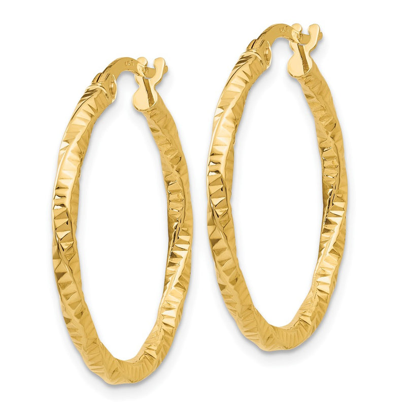 10K Yellow Gold Polished And Textured Hoop Earrings