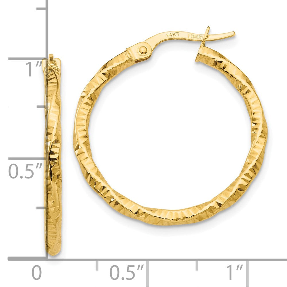 10K Yellow Gold Polished And Textured Hoop Earrings