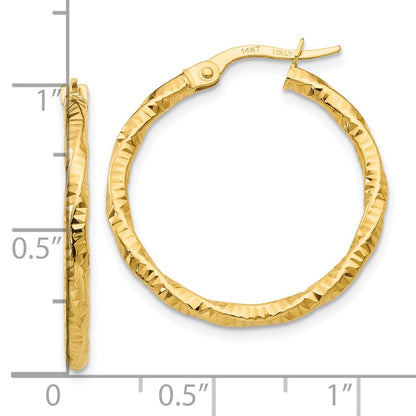 10K Yellow Gold Polished And Textured Hoop Earrings