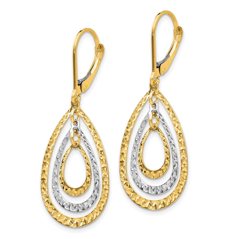 10K Two-Tone Diamond Cut Leverback Earrings
