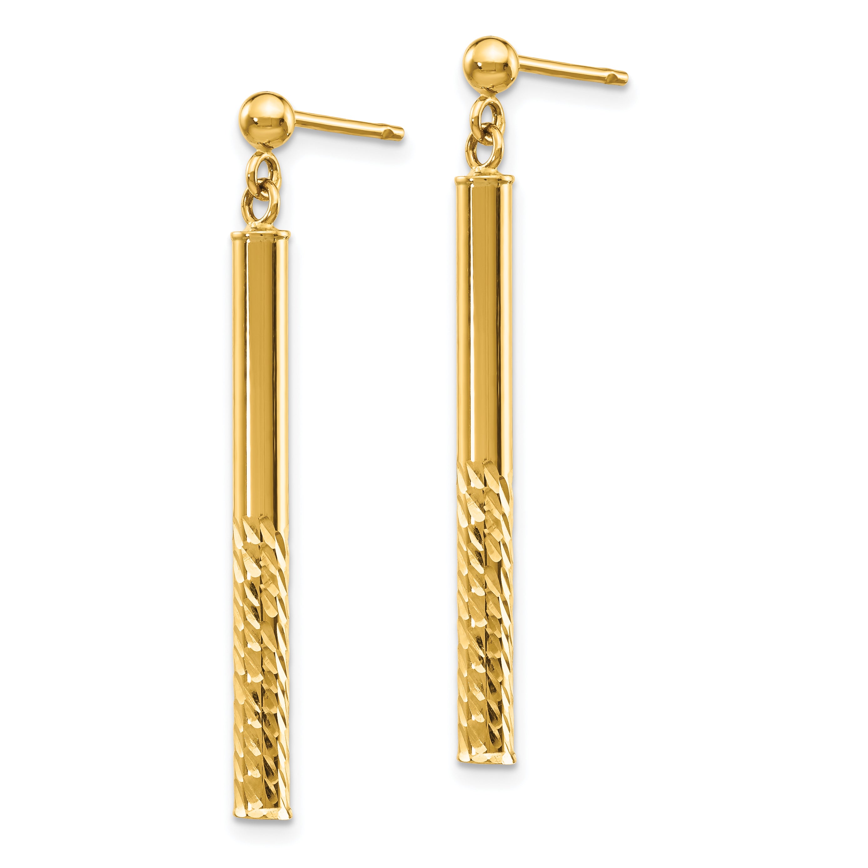 10K Yellow Gold Polished And Diamond-Cut Bar Dangle Post Earrings