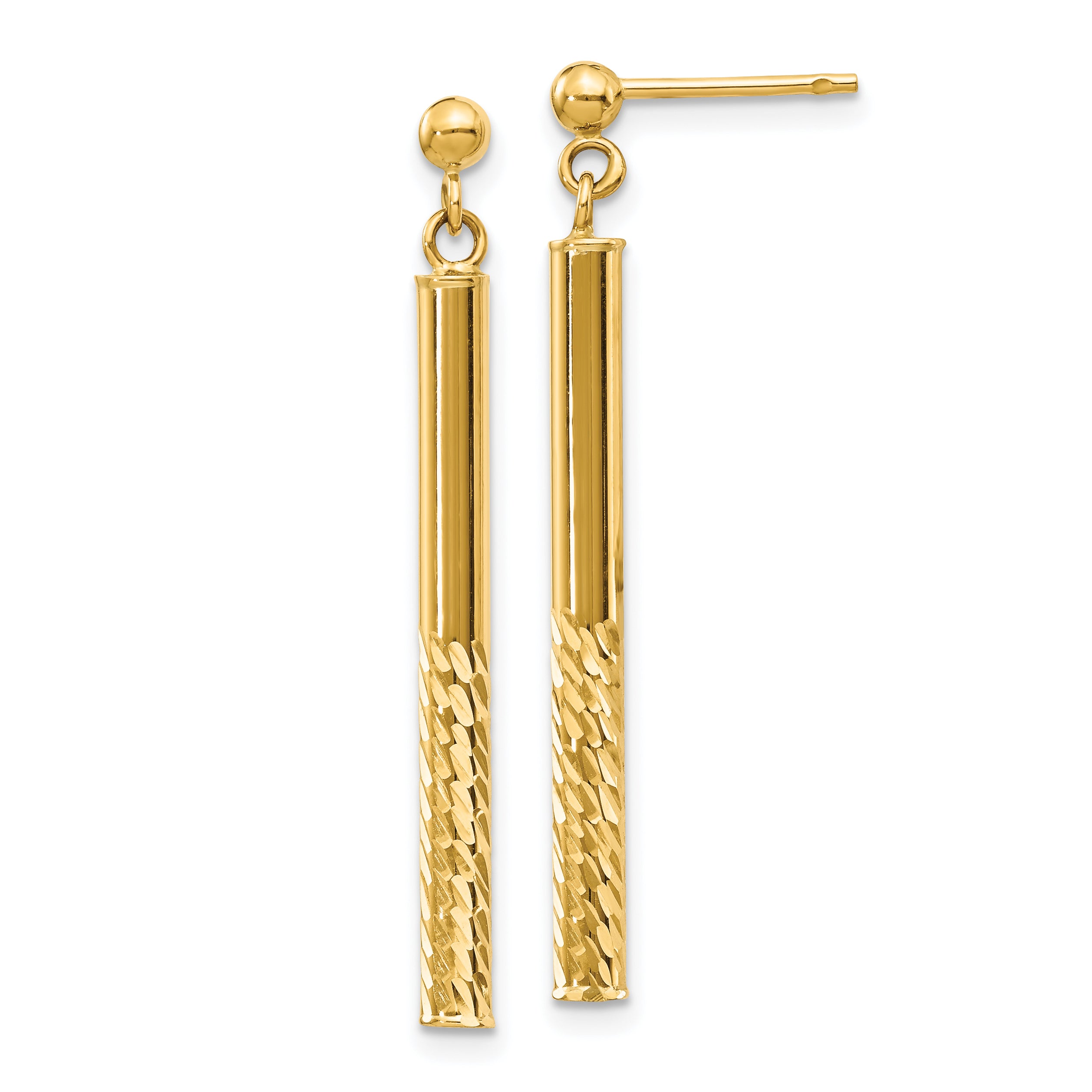 10K Yellow Gold Polished And Diamond-Cut Bar Dangle Post Earrings