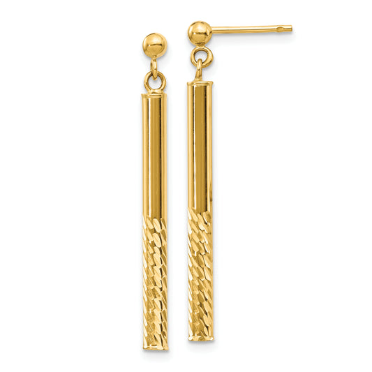10K Yellow Gold Polished And Diamond-Cut Bar Dangle Post Earrings