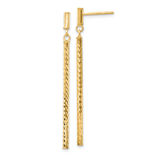 10K Yellow Gold Polished And Diamond-Cut Bar Dangle Post Earrings