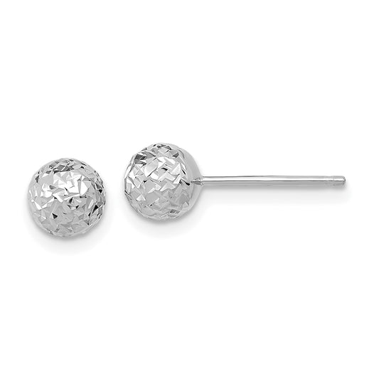10K White Gold D/C 6mm Ball Post Earrings