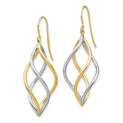 10K Two-Tone 10K Two-Tone Twisted Polished Dangle Shepherd Hook Earrings