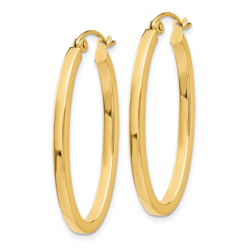 10K Yellow Gold 2mm Oval Hoop Earrings