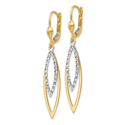 10K Two-Tone Diamond-Cut Leverback Earrings