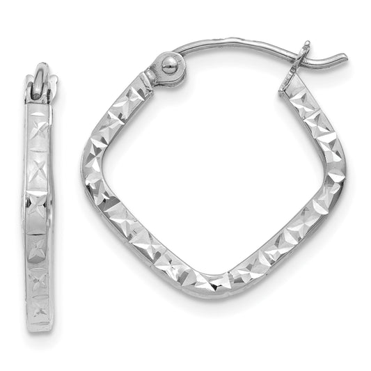 10K White Gold 10K Diamond Cut Squared Hoop Earrings
