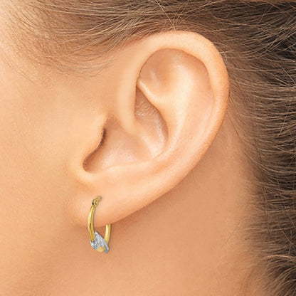 10K Yellow W/Rhodium 10K & Rhodium Dolphin Hoop Earrings