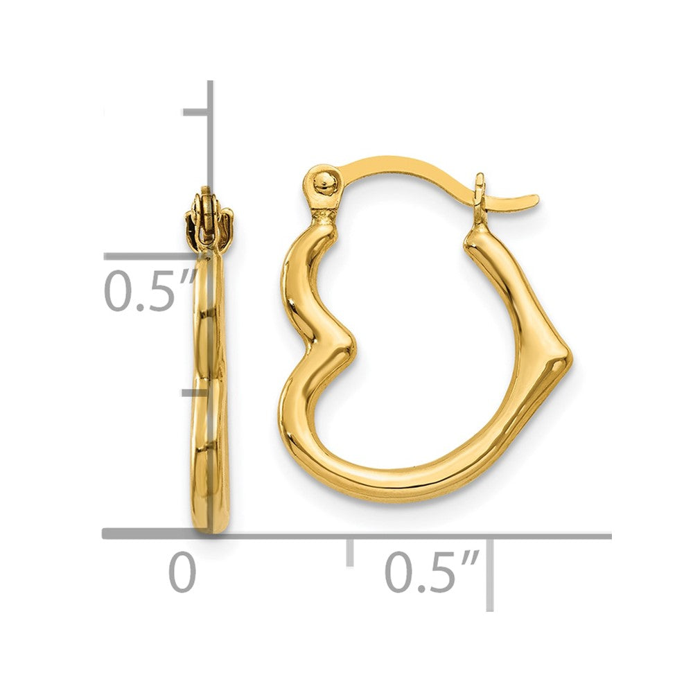 10K Yellow Gold 10K Heart Shaped Hollow Hoop Earrings