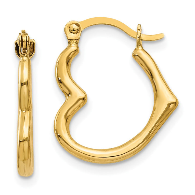 10K Yellow Gold 10K Heart Shaped Hollow Hoop Earrings
