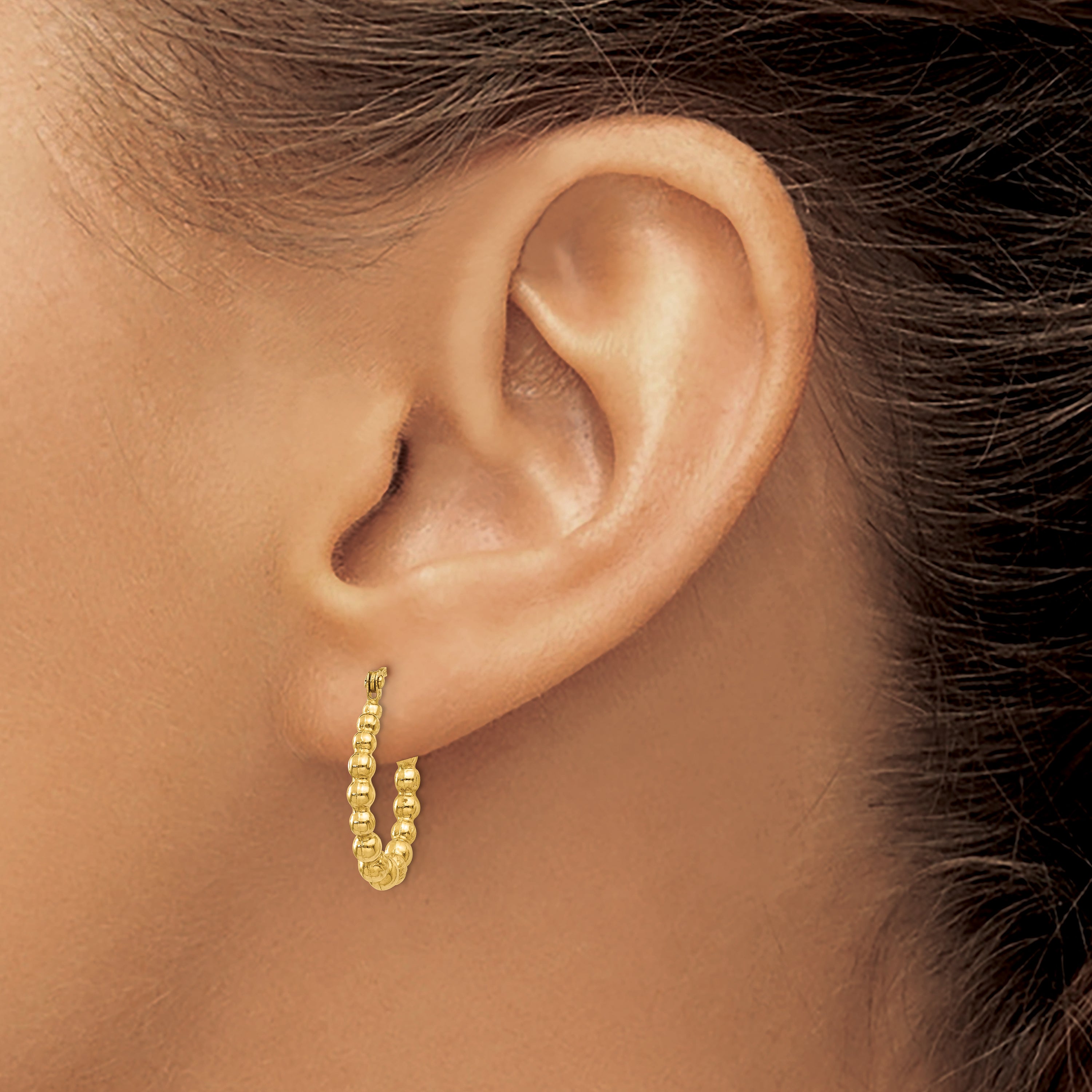 10K Yellow Gold 10K Beaded Hoop Earrings