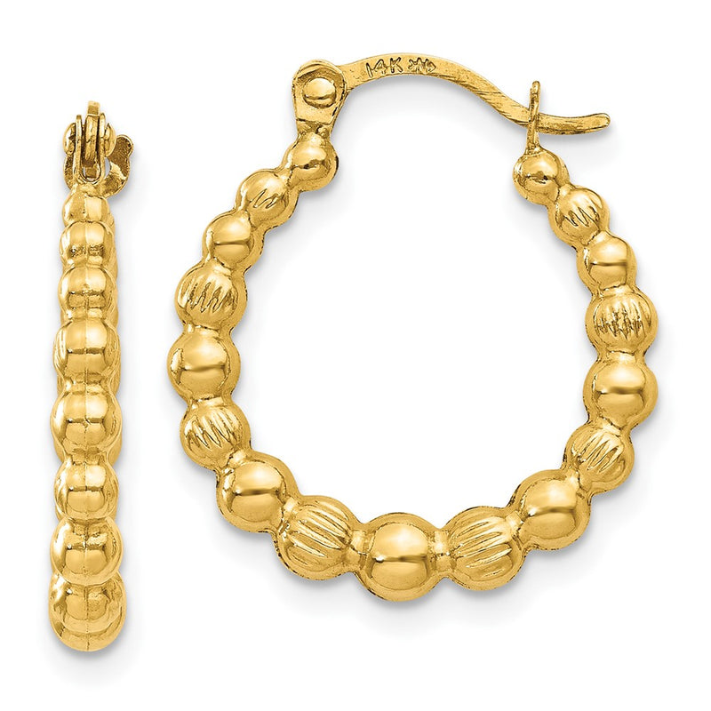 10K Yellow Gold 10K Beaded Hoop Earrings