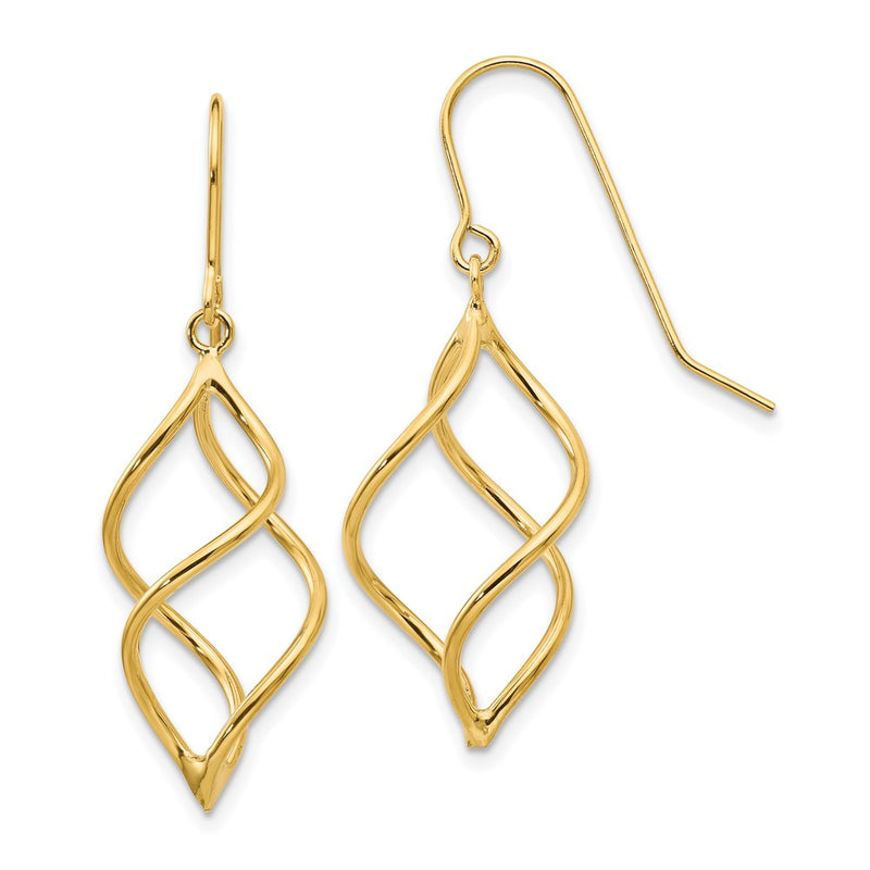 10K Yellow Gold Polished Short Twisted Dangle Earrings
