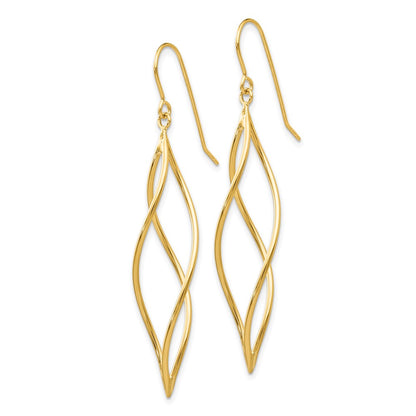10K Yellow Gold Polished Long Twisted Dangle Earrings