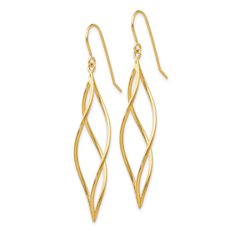 10K Yellow Gold Polished Long Twisted Dangle Earrings