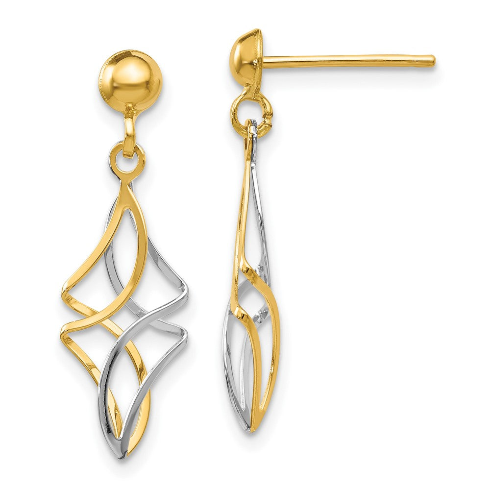 10K Two-Tone Post Dangle Earrings