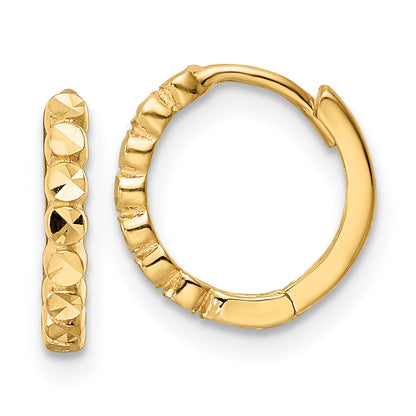 10K Yellow Gold Diamond-Cut 2X12mm Hinged Hoop Earrings