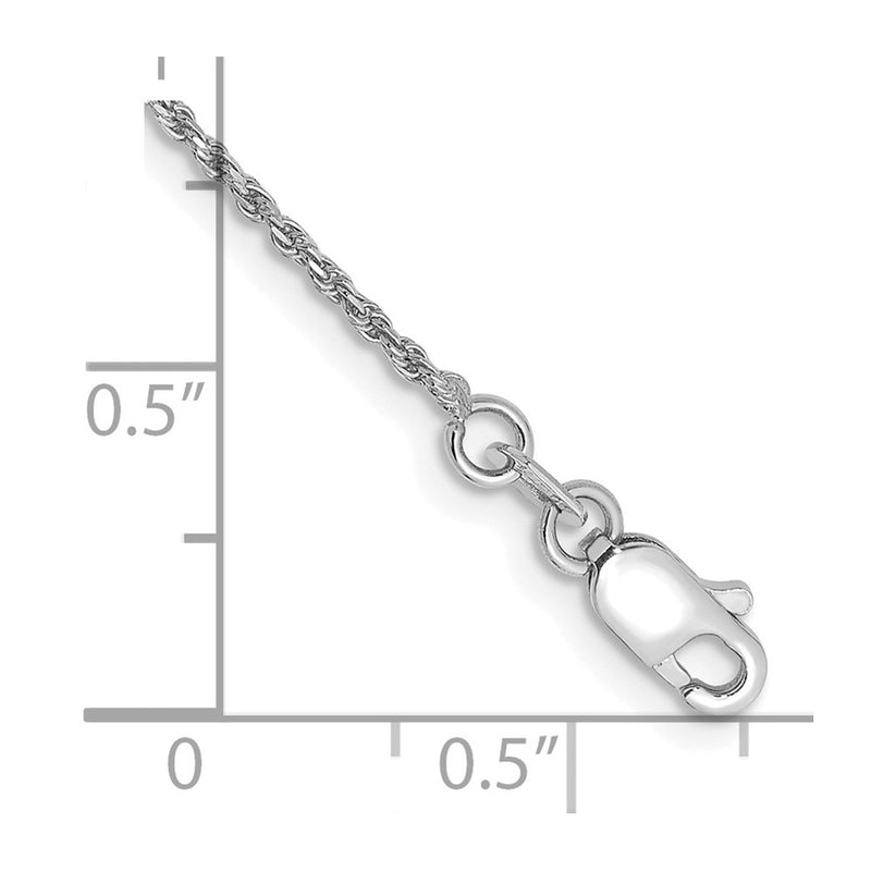 10K White Gold 1.15mm D/C Machine Made Rope Chain Anklet