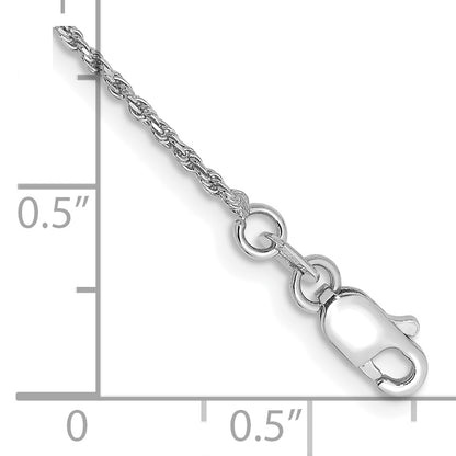 9 Inch 10K White Gold 1.15mm D/C Machine Made Rope Chain Anklet