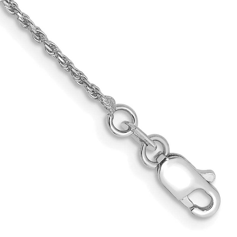 10K White Gold 1.15mm D/C Machine Made Rope Chain Anklet